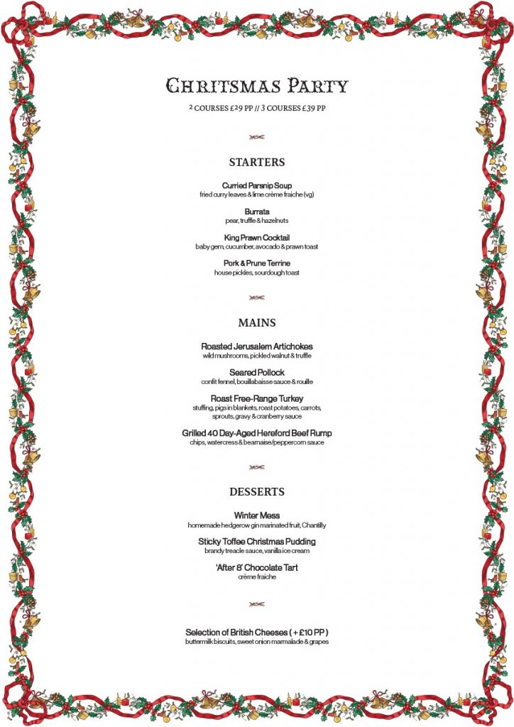 2021 Trafalgar Tavern Festive Menu